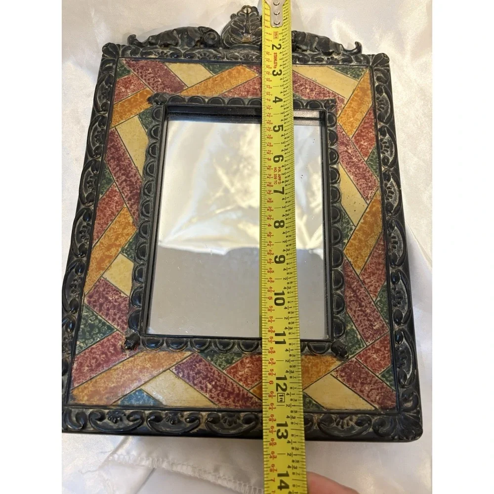 Vintage Stone Easel Back Mirror Black border Talavera vibes